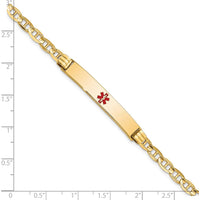 14K Yellow Gold Medical Alert Bracelet with Red Enamel Anchor Link and Polished Solid Plate - 7" Length by Oro Pregiato