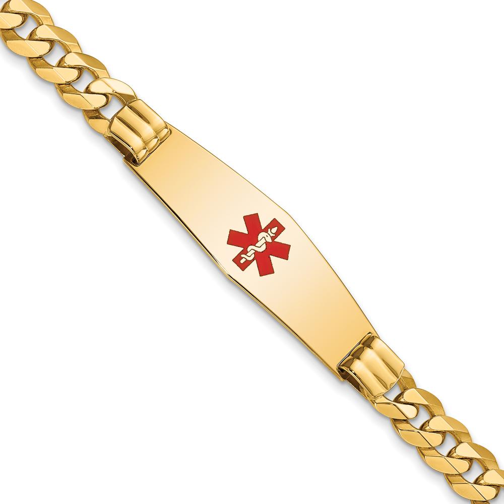 14K Yellow Gold Medical Alert Bracelet with Red Enamel and Curb Chain Design - 8" Length by Oro Pregiato