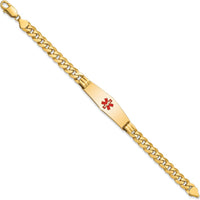 14K Yellow Gold Medical Alert Bracelet with Red Enamel and Curb Chain Design - 8" Length by Oro Pregiato