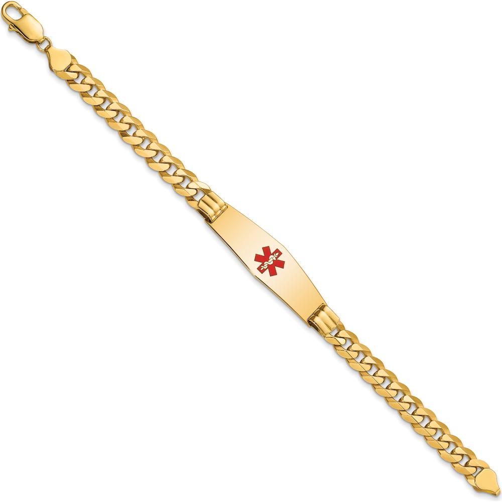 14K Yellow Gold Medical Alert Bracelet with Red Enamel and Curb Chain Design - 8" Length by Oro Pregiato