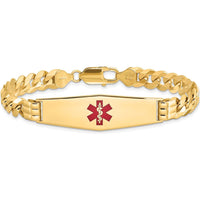 14K Yellow Gold Medical Alert Bracelet with Red Enamel and Curb Chain Design - 8" Length by Oro Pregiato