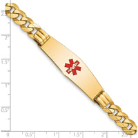 14K Yellow Gold Medical Alert Bracelet with Red Enamel and Curb Chain Design - 8" Length by Oro Pregiato