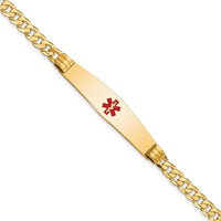 14K Yellow Gold Medical Alert Bracelet with Red Enamel and Curb Link Chain - 8" Length by Oro Pregiato