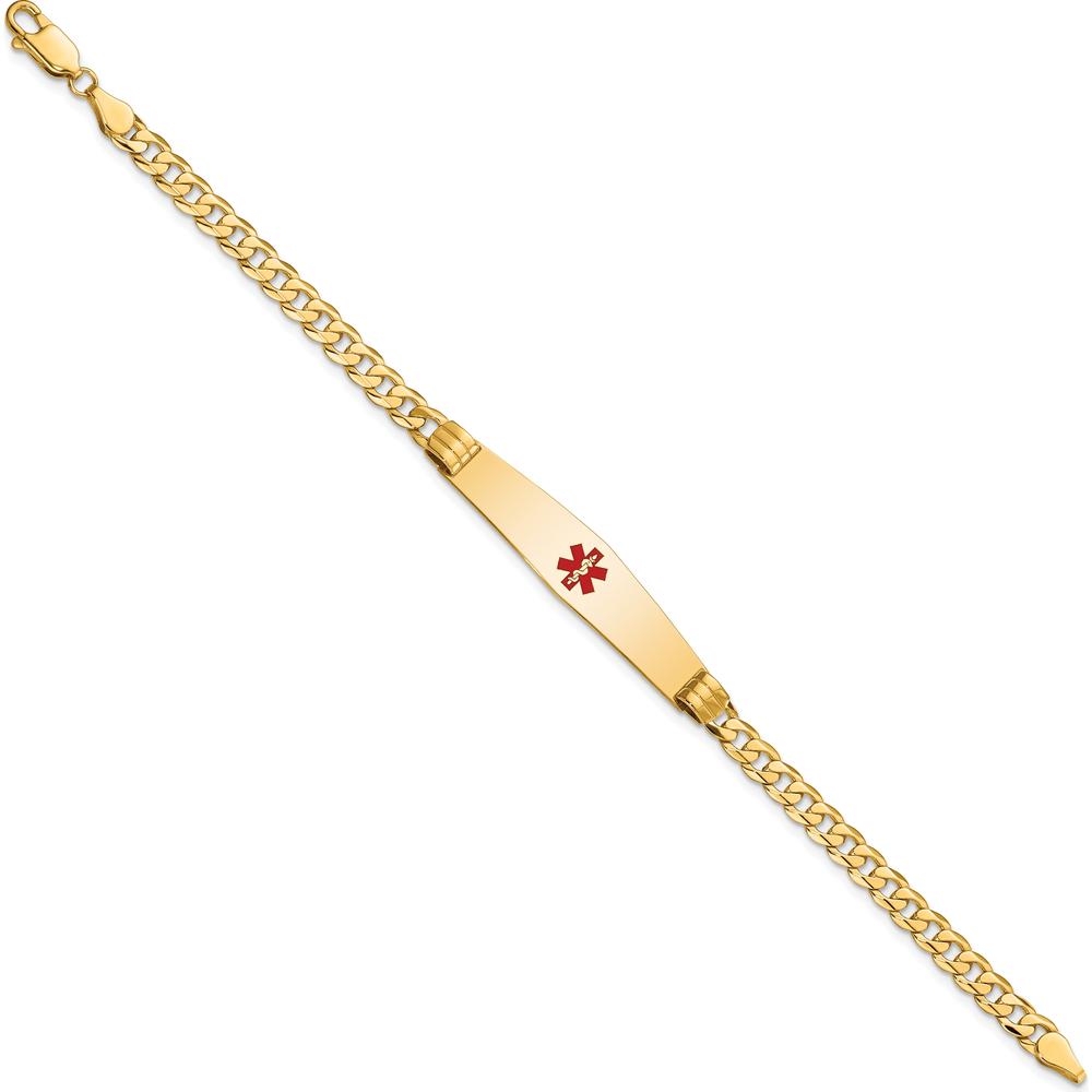 14K Yellow Gold Medical Alert Bracelet with Red Enamel and Curb Link Chain - 8" Length by Oro Pregiato