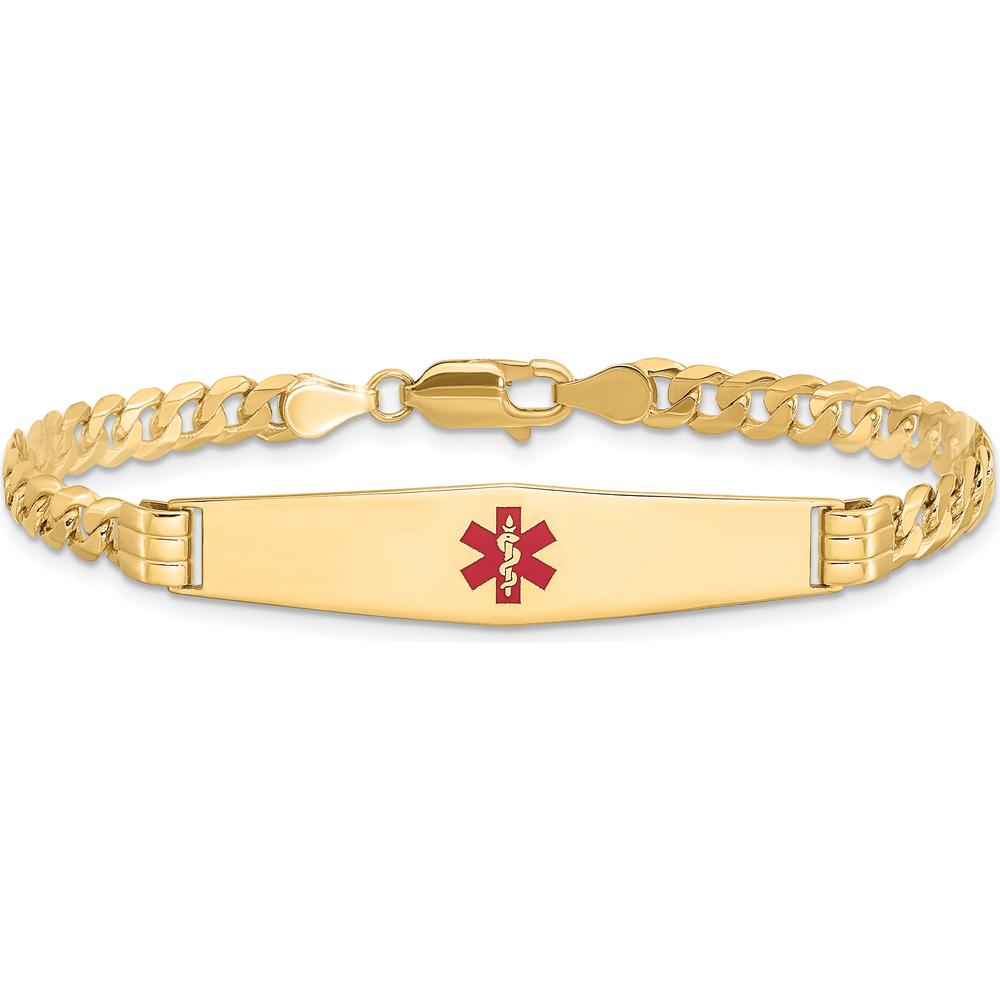 14K Yellow Gold Medical Alert Bracelet with Red Enamel and Curb Link Chain - 8" Length by Oro Pregiato