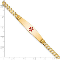 14K Yellow Gold Medical Alert Bracelet with Red Enamel and Curb Link Chain - 8" Length by Oro Pregiato