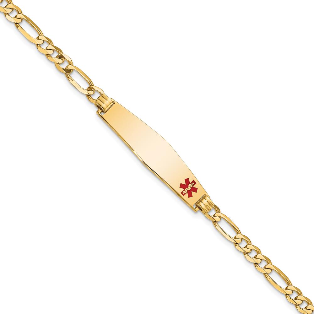 14K Yellow Gold Medical Alert Bracelet with Red Enamel and Figaro Chain - 7" Length by Oro Pregiato