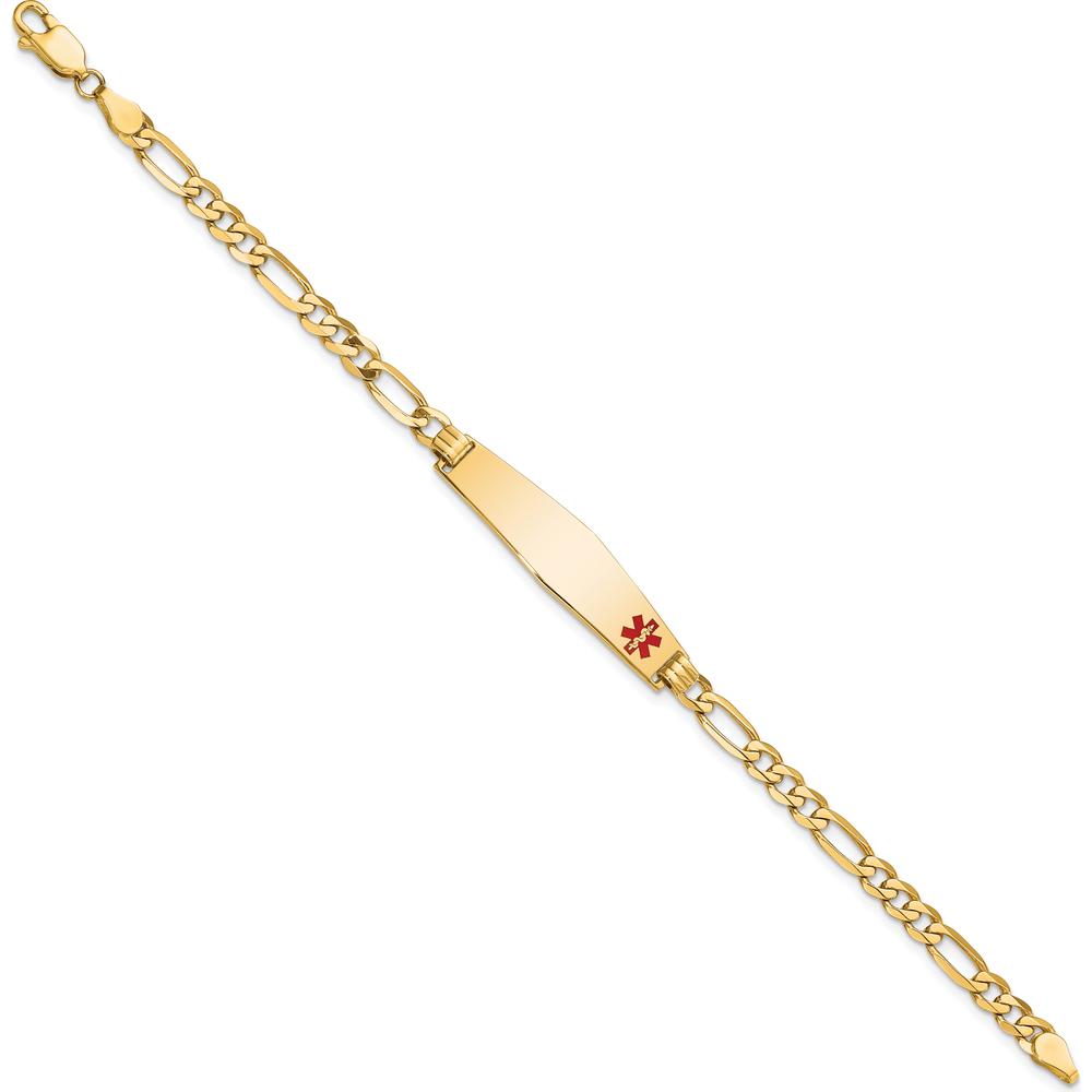 14K Yellow Gold Medical Alert Bracelet with Red Enamel and Figaro Chain - 7" Length by Oro Pregiato