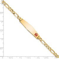 14K Yellow Gold Medical Alert Bracelet with Red Enamel and Figaro Chain - 7" Length by Oro Pregiato