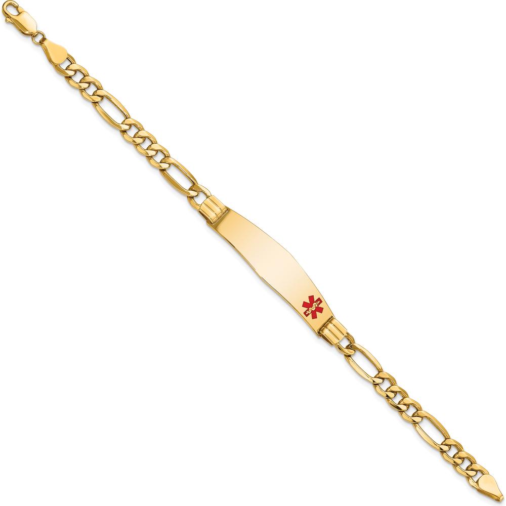14K Yellow Gold Medical Alert Bracelet with Red Enamel and Figaro Chain - 8" Length by Oro Pregiato