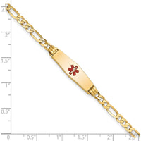 14K Yellow Gold Medical Alert Bracelet with Red Enamel and Figaro Chain - Engravable 8" Length by Oro Pregiato