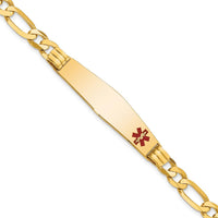 14K Yellow Gold Medical Alert Bracelet with Red Enamel and Figaro Link - 8" Length by Oro Pregiato
