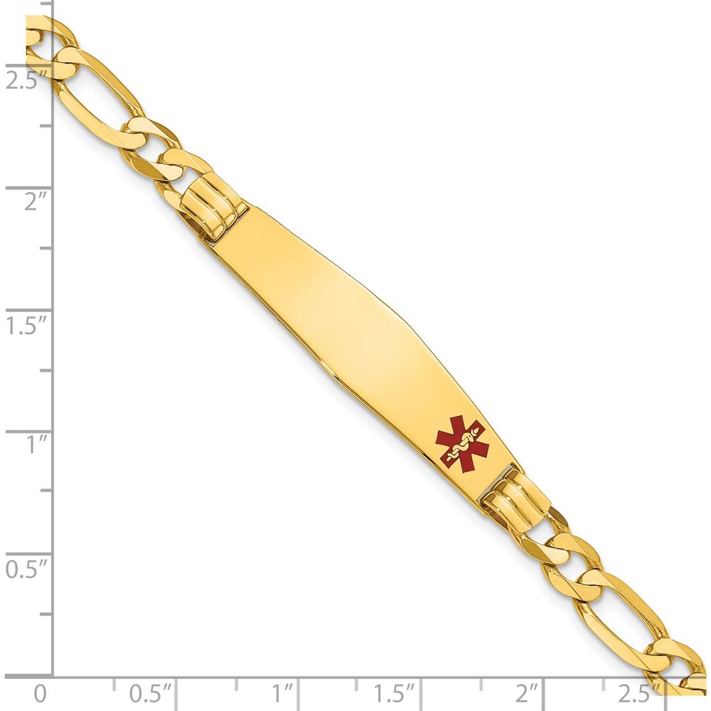 14K Yellow Gold Medical Alert Bracelet with Red Enamel and Figaro Link - 8" Length by Oro Pregiato