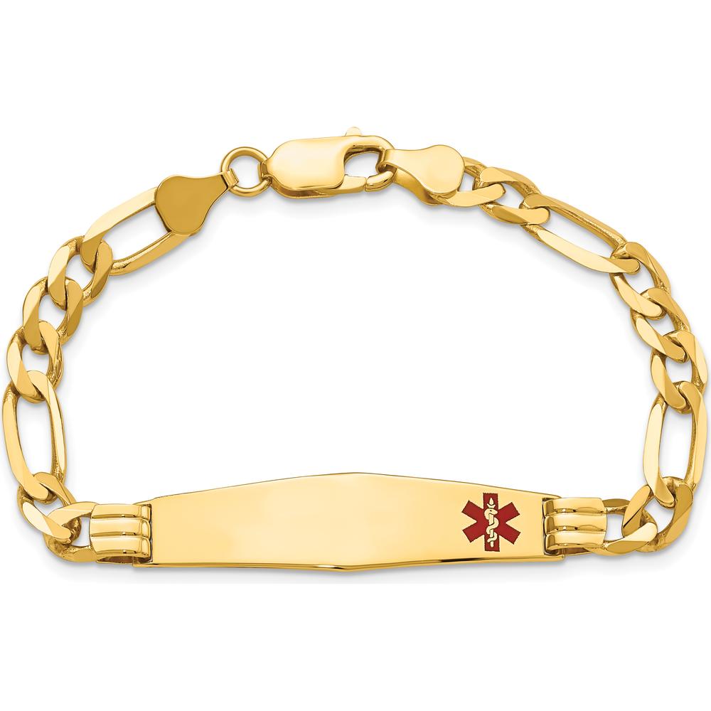 14K Yellow Gold Medical Alert Bracelet with Red Enamel and Figaro Link - 8" Length by Oro Pregiato