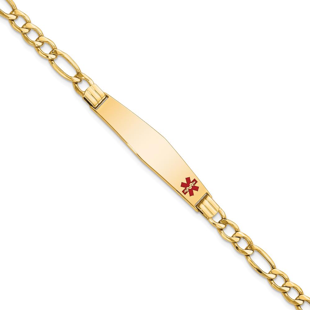 14K Yellow Gold Medical Alert Bracelet with Red Enamel and Figaro Link Chain - 7" by Oro Pregiato