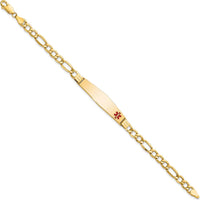 14K Yellow Gold Medical Alert Bracelet with Red Enamel and Figaro Link Chain - 7" by Oro Pregiato