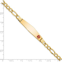 14K Yellow Gold Medical Alert Bracelet with Red Enamel and Figaro Link Chain - 7" by Oro Pregiato