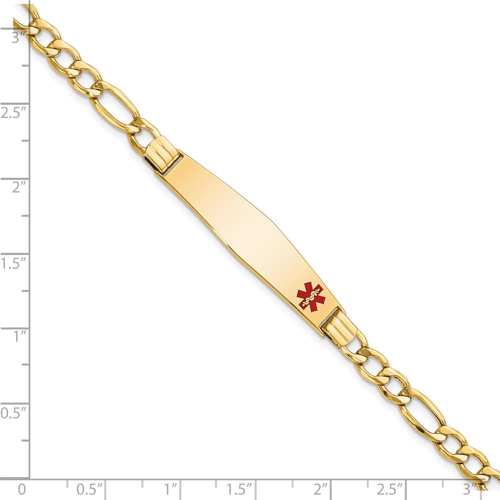 14K Yellow Gold Medical Alert Bracelet with Red Enamel and Figaro Link Chain - 7" by Oro Pregiato