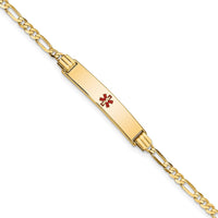 14K Yellow Gold Medical Alert Bracelet with Red Enamel and Figaro Link Chain - 8" Length by Oro Pregiato