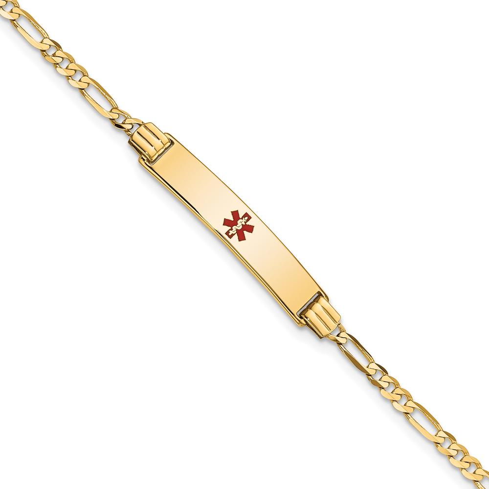 14K Yellow Gold Medical Alert Bracelet with Red Enamel and Figaro Link Chain - 8" Length by Oro Pregiato