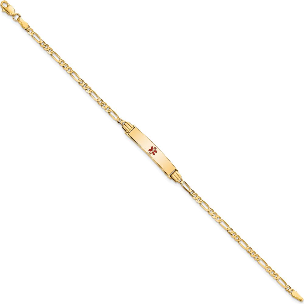 14K Yellow Gold Medical Alert Bracelet with Red Enamel and Figaro Link Chain - 8" Length by Oro Pregiato