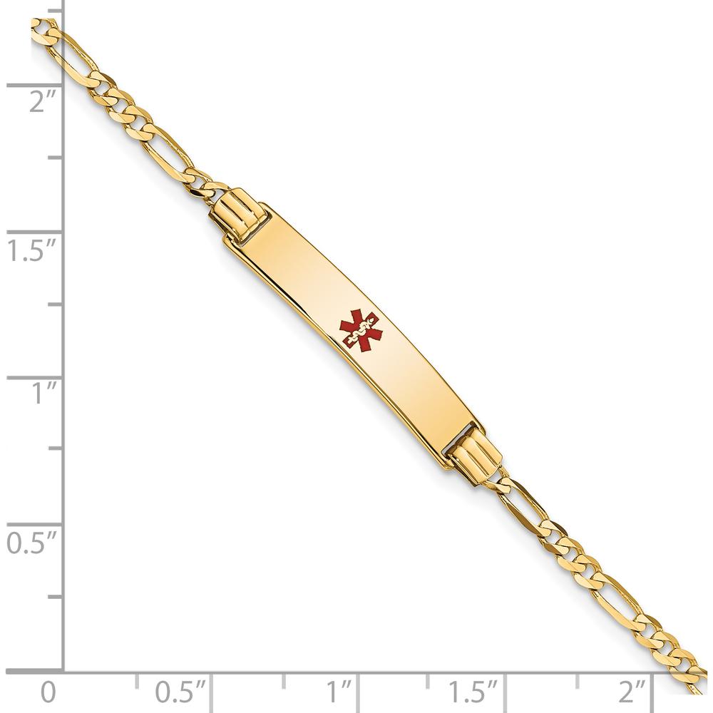 14K Yellow Gold Medical Alert Bracelet with Red Enamel and Figaro Link Chain - 8" Length by Oro Pregiato