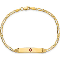 14K Yellow Gold Medical Alert Bracelet with Red Enamel and Figaro Link Chain - 8" Length by Oro Pregiato