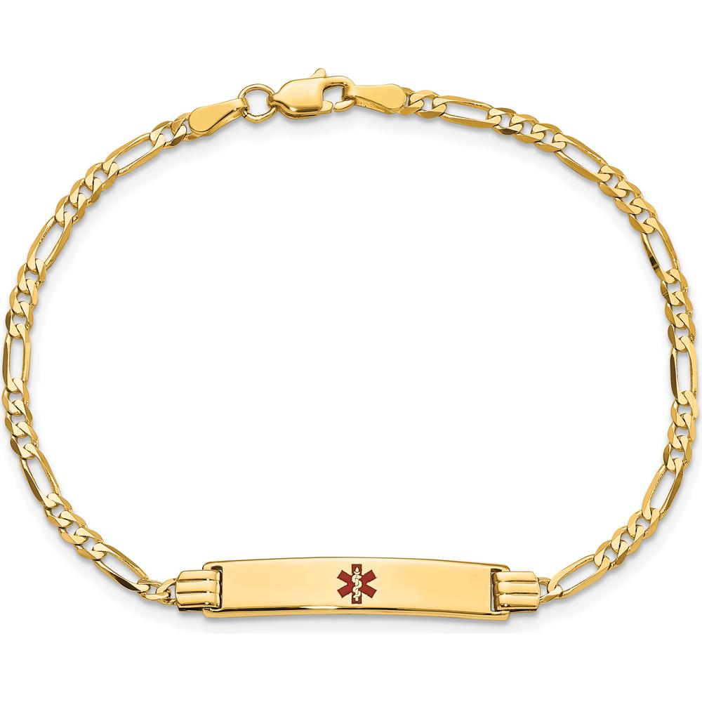 14K Yellow Gold Medical Alert Bracelet with Red Enamel and Figaro Link Chain - 8" Length by Oro Pregiato