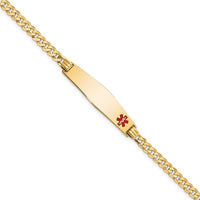 14K Yellow Gold Medical Alert Bracelet with Red Enamel and Polished Curb Links - 8" Length by Oro Pregiato