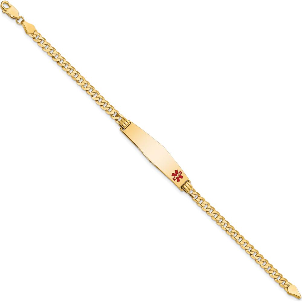 14K Yellow Gold Medical Alert Bracelet with Red Enamel and Polished Curb Links - 8" Length by Oro Pregiato