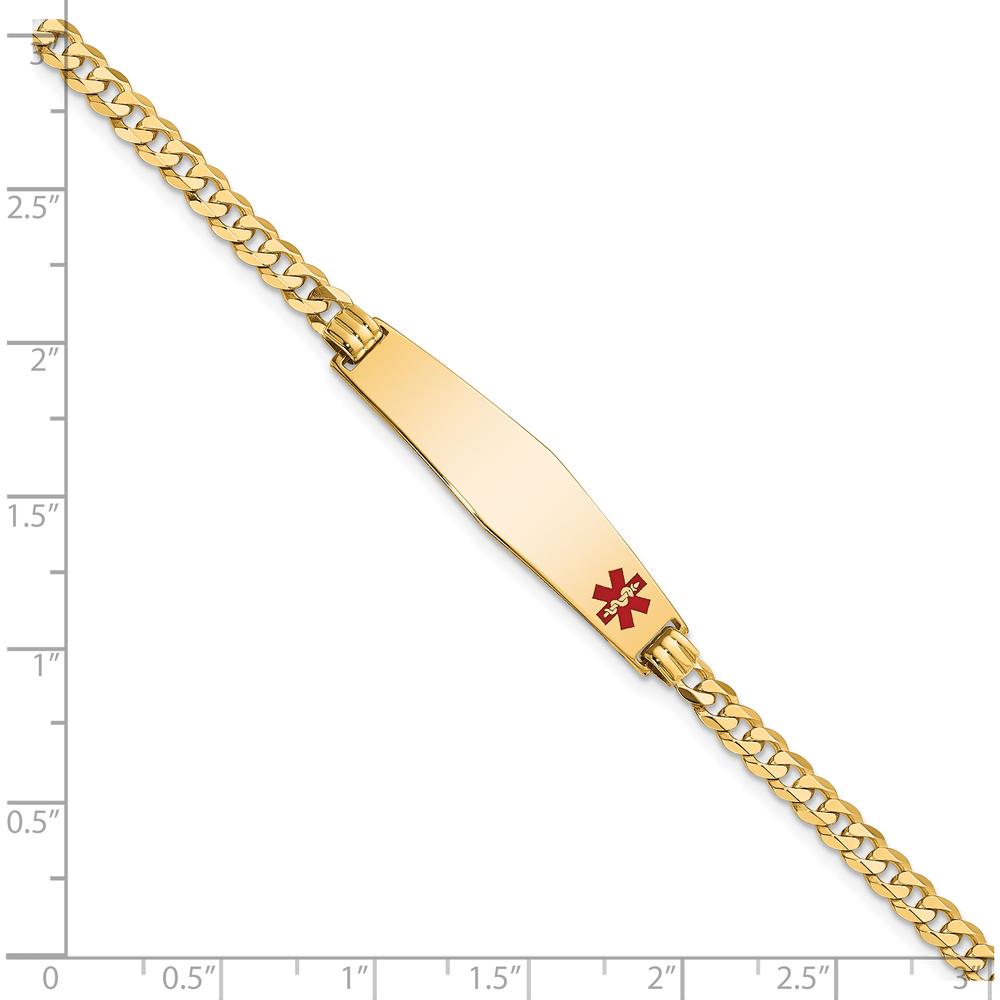 14K Yellow Gold Medical Alert Bracelet with Red Enamel and Polished Curb Links - 8" Length by Oro Pregiato