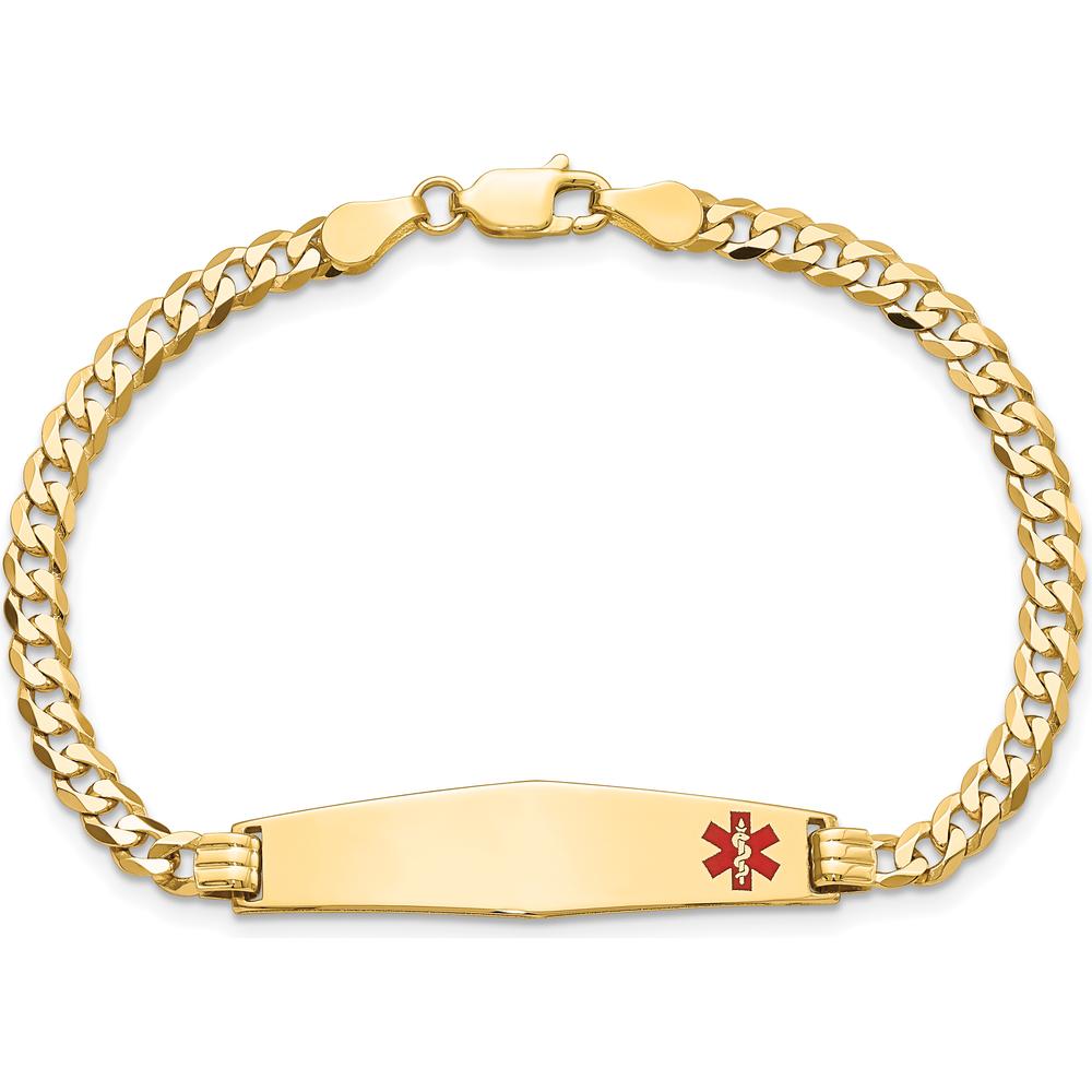 14K Yellow Gold Medical Alert Bracelet with Red Enamel and Polished Curb Links - 8" Length by Oro Pregiato