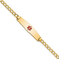 14K Yellow Gold Medical Alert Bracelet with Red Enamel Center Plate and Curb Link Chain - 8" Length by Oro Pregiato