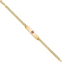 14K Yellow Gold Medical Alert Bracelet with Red Enamel Center Plate and Curb Link Chain - 8" Length by Oro Pregiato