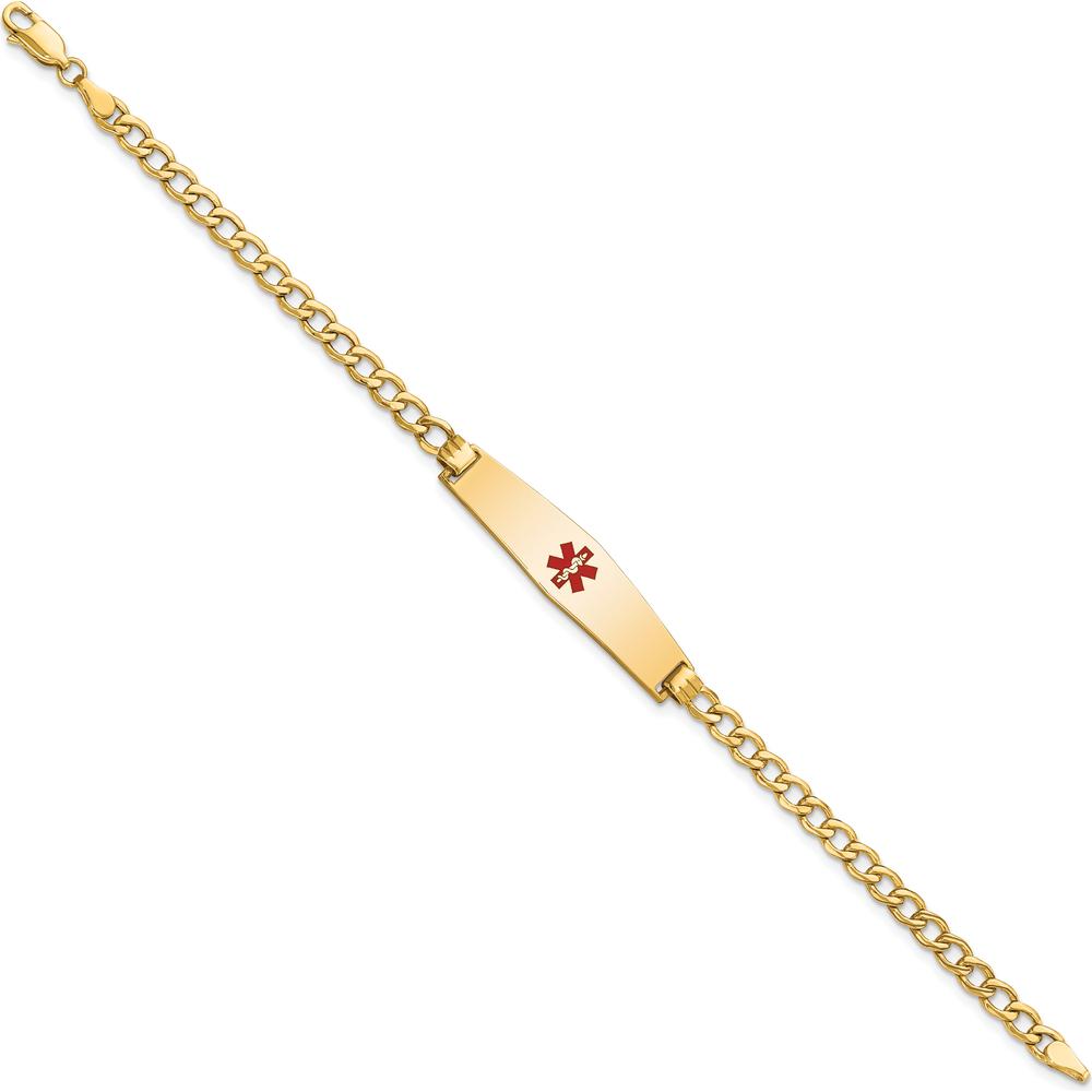 14K Yellow Gold Medical Alert Bracelet with Red Enamel Center Plate and Curb Link Chain - 8" Length by Oro Pregiato