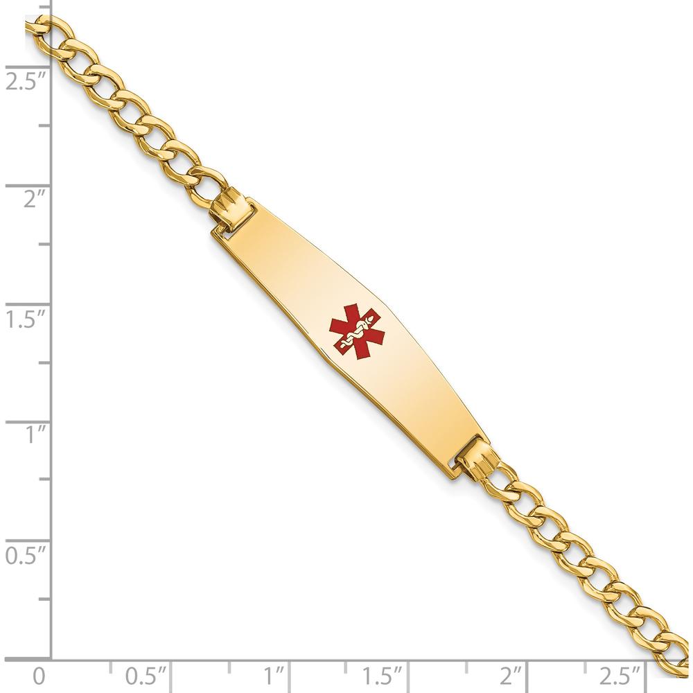 14K Yellow Gold Medical Alert Bracelet with Red Enamel Center Plate and Curb Link Chain - 8" Length by Oro Pregiato