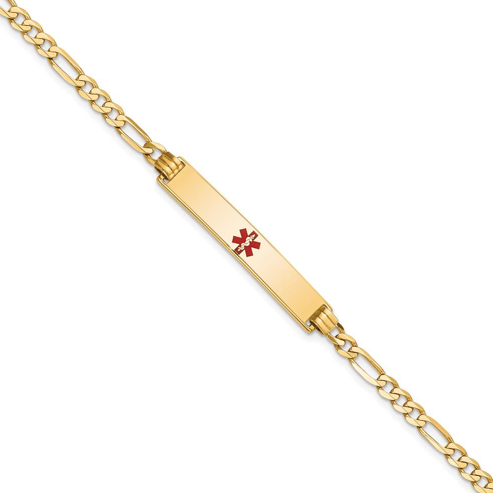 14K Yellow Gold Medical Alert Bracelet with Red Enamel Centered Charm and Figaro Chain - 8" Length by Oro Pregiato