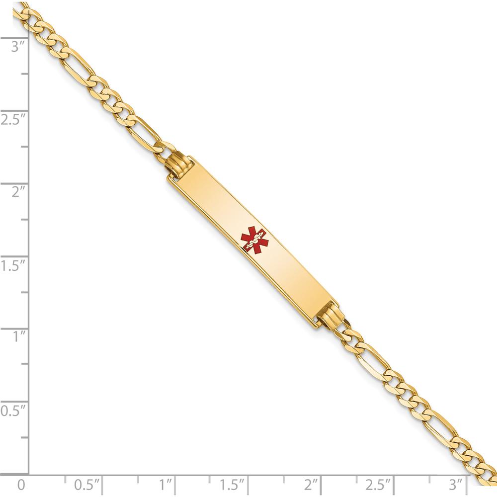 14K Yellow Gold Medical Alert Bracelet with Red Enamel Centered Charm and Figaro Chain - 8" Length by Oro Pregiato