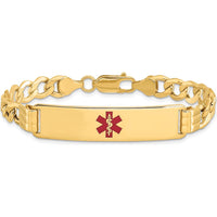 14K Yellow Gold Medical Alert Bracelet with Red Enamel Charm - 7" Curb Link Style by Oro Pregiato