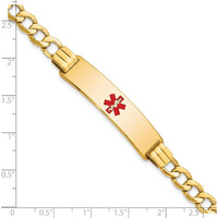14K Yellow Gold Medical Alert Bracelet with Red Enamel Charm - 7" Curb Link Style by Oro Pregiato