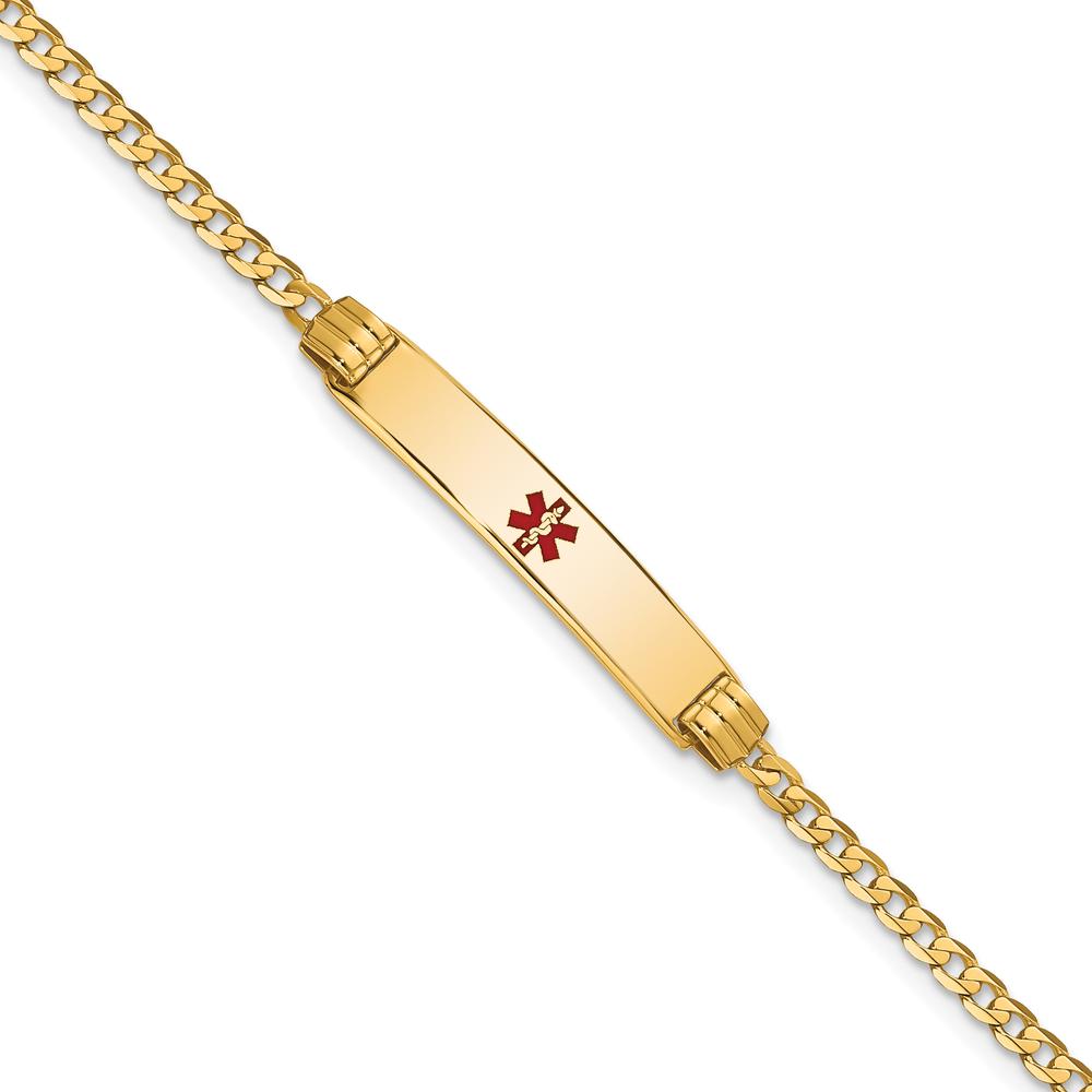 14K Yellow Gold Medical Alert Bracelet with Red Enamel Charm - 7" Curb Link by Oro Pregiato