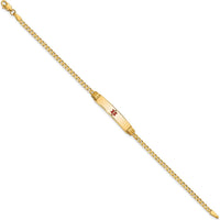 14K Yellow Gold Medical Alert Bracelet with Red Enamel Charm - 7" Curb Link by Oro Pregiato