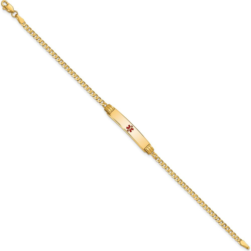 14K Yellow Gold Medical Alert Bracelet with Red Enamel Charm - 7" Curb Link by Oro Pregiato