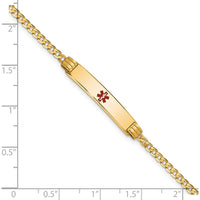 14K Yellow Gold Medical Alert Bracelet with Red Enamel Charm - 7" Curb Link by Oro Pregiato