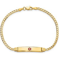 14K Yellow Gold Medical Alert Bracelet with Red Enamel Charm - 7" Curb Link by Oro Pregiato