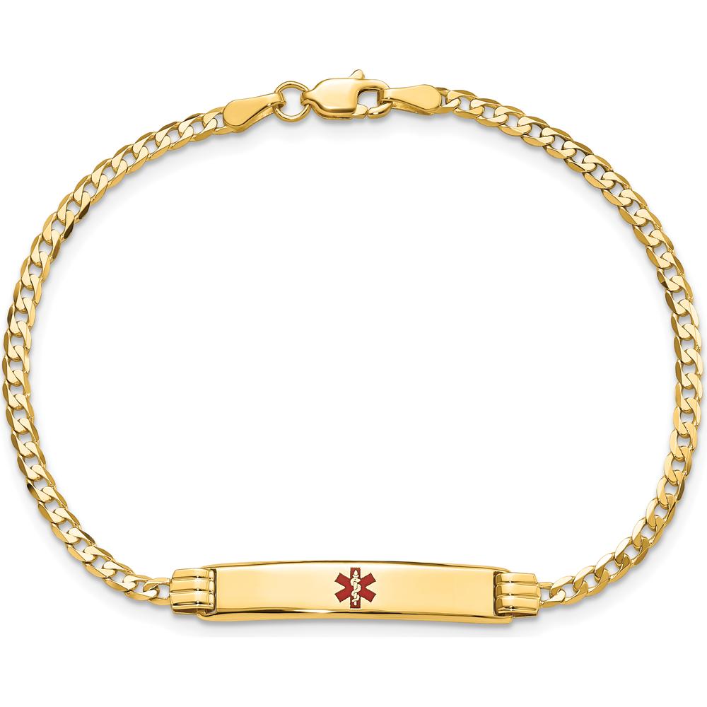 14K Yellow Gold Medical Alert Bracelet with Red Enamel Charm - 7" Curb Link by Oro Pregiato