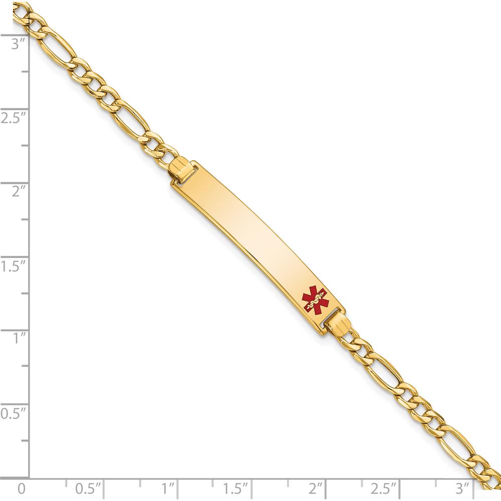 14K Yellow Gold Medical Alert Bracelet with Red Enamel Charm - 7" Figaro Chain by Oro Pregiato