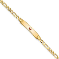 14K Yellow Gold Medical Alert Bracelet with Red Enamel Charm - 7" Figaro Link Chain by Oro Pregiato