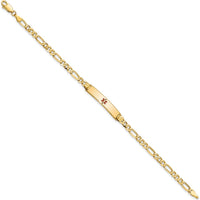 14K Yellow Gold Medical Alert Bracelet with Red Enamel Charm - 7" Figaro Link Chain by Oro Pregiato