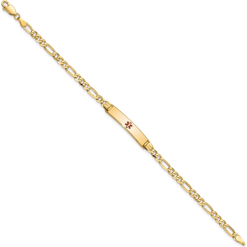 14K Yellow Gold Medical Alert Bracelet with Red Enamel Charm - 7" Figaro Link Chain by Oro Pregiato